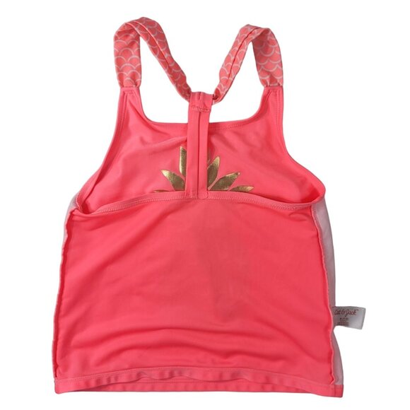 2/$15 Cat & Jack 2 PC Tankini Swimsuit Pink Gold SZ 7 Medium Racerback Pineapple - Picture 6 of 14